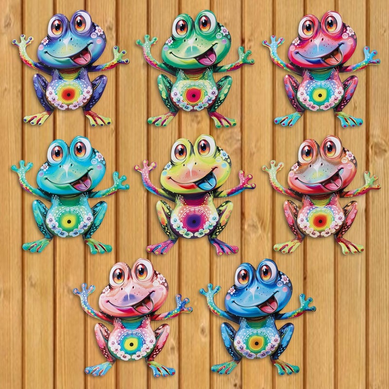 Junware Metal Frog Wall Decor, 8Pcs Frogs Wall Art Sculptures Hanging Sculpture Decoration, Outdoor Fence Arts for Home Garden, Fence, Patio, Yard, Bedroom Outside Gifts for Adults - Image 1